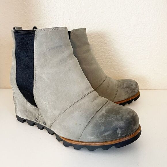 Sorel Lea Wedge Boots Joan of Arctic Chelsea Taupe Grey Tan and Black 8.5 - Picture 9 of 15